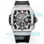 Swiss Clone Hublot Spirit of Big Bang Diamond Stainless Steel Leather Strap Watch 